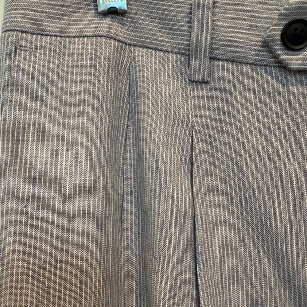 Linen Blend Pants Men 34x28 Slim Fit Trousers Blue White Striped Pleated Tapered - Picture 6 of 15